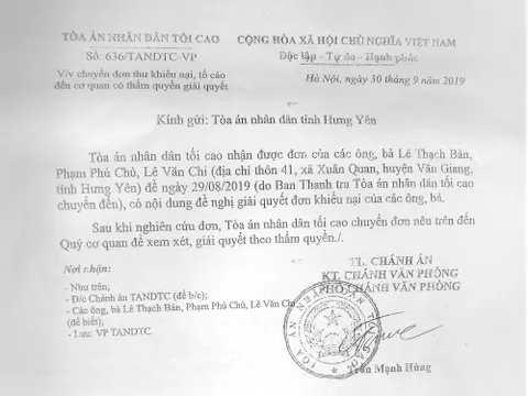Về đơn khiếu nại của các công dân Hưng Yên: Thẩm quyền giải quyết thuộc về ai?